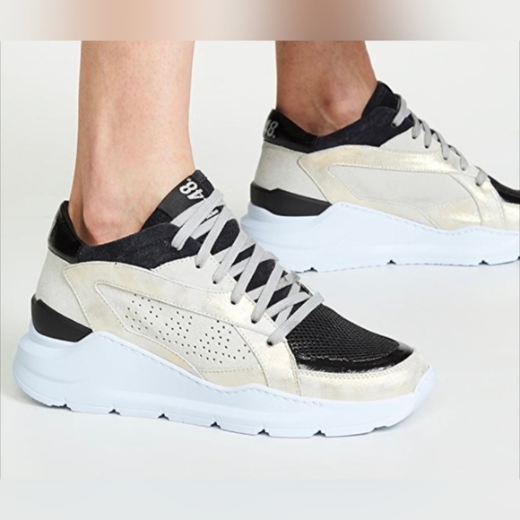 P448 Leia Metallic Chunky Dad Sneakers Gold Black Women's Size EU 38 - Picture 2 of 11